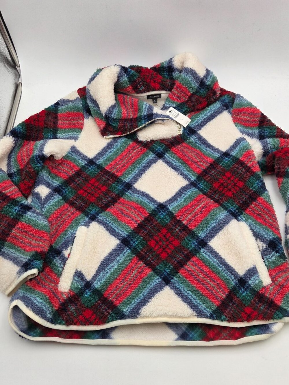 Talbots Ultra Plush Sherpa Fleece Shawl Zip Pullover Multicolor Large NWT
